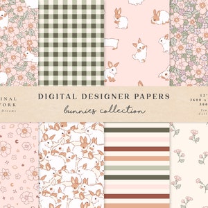 Süße Hasen Digitale Papiere - Kommerzielle Nutzung - Scrapbook Papier - Nahtloses Muster - Kinderzimmer Designer Papier Blumen Baby Tiere Hase Ostern