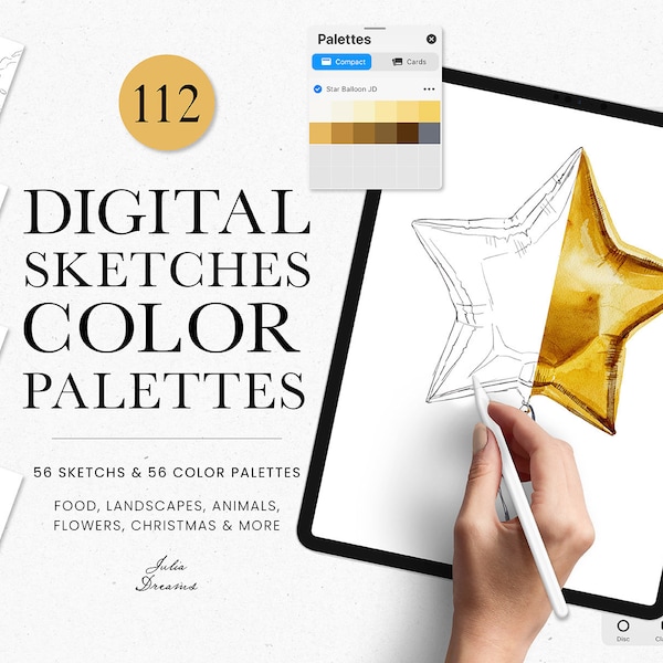 Digitale Skizzen Farbpaletten - Druckbare Malseiten - sofortiger Download - Procreate - Blumen Weihnachten Tiere Vögel Essen Beeren