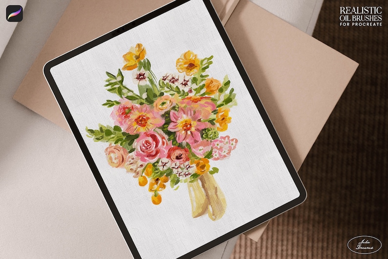 May include: A digital illustration of a bouquet of pink, yellow, and white flowers on a white background. The flowers are painted in a realistic style, with visible brushstrokes.