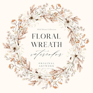 Aquarell Blumenkranz - Wilde Blüte - Kranz Clipart - Herbst Clipart - Wiesenblumen - Individuelle PNG - Hochzeit Design - Gold Blumen