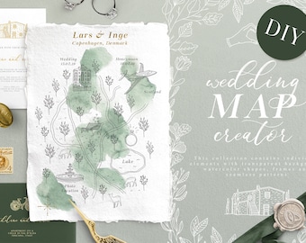 Hochzeit Map Creator - Ort ClipArt - Hochzeit Clipart - Einladung Elements - Rustikale Romantik Handwerker Briefpapier - Aquarell PNG