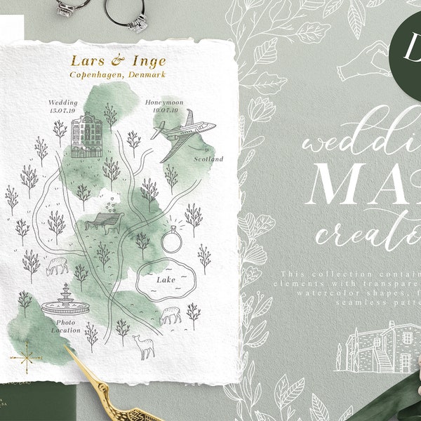 Wedding Map Creator - Venue ClipArt - Destination Wedding Clipart - Invitation Elements - Rustic Romance Artisan Stationery - Watercolor PNG