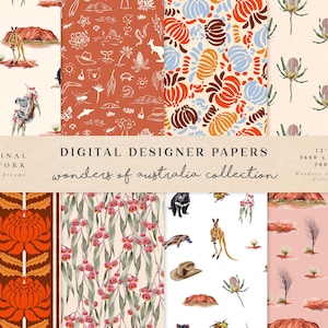 Merveilles d'Australie aquarelle papier numérique - papiers de scrapbooking - motifs sans couture - fond numérique - animaux aquarelle chambre de bébé