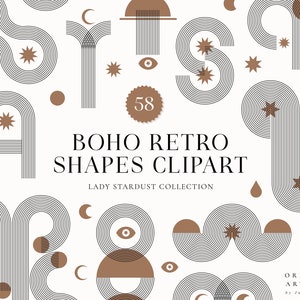 Boho Retro Geometric Abstract Shapes Clipart Set - Modern Abstract Art Set - Vector Shapes - PNG - Outline Star Sun Moon Celestial Clip Art