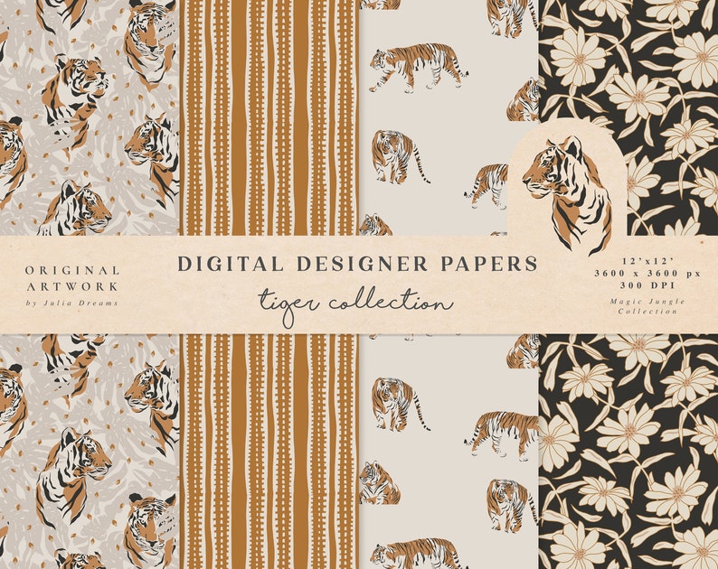Tiger Digital Papers Commercial Use Scrapbook Paper Etsy