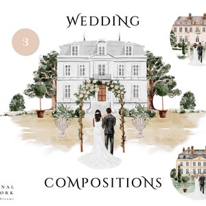 Composiciones de boda listas para usar imágenes prediseñadas - imágenes prediseñadas digitales de acuarela - archivos PNG individuales - invitación de boda - casa de la novia y el novio