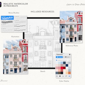 Tutorial Realistic Watercolor in Procreate Procreate Watercolor Architecture Drawing Video Watercolor Course How to Draw Architecture image 5