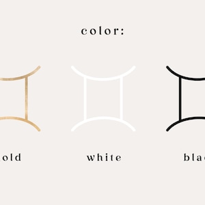 May include: Three versions of the Gemini zodiac sign in gold, white, and black. The text "color:" is above the signs, and the words "gold", "white", and "black" are below the signs. The text "ORIGINAL ARTWORK by Julia Dreams" is at the bottom of the image.