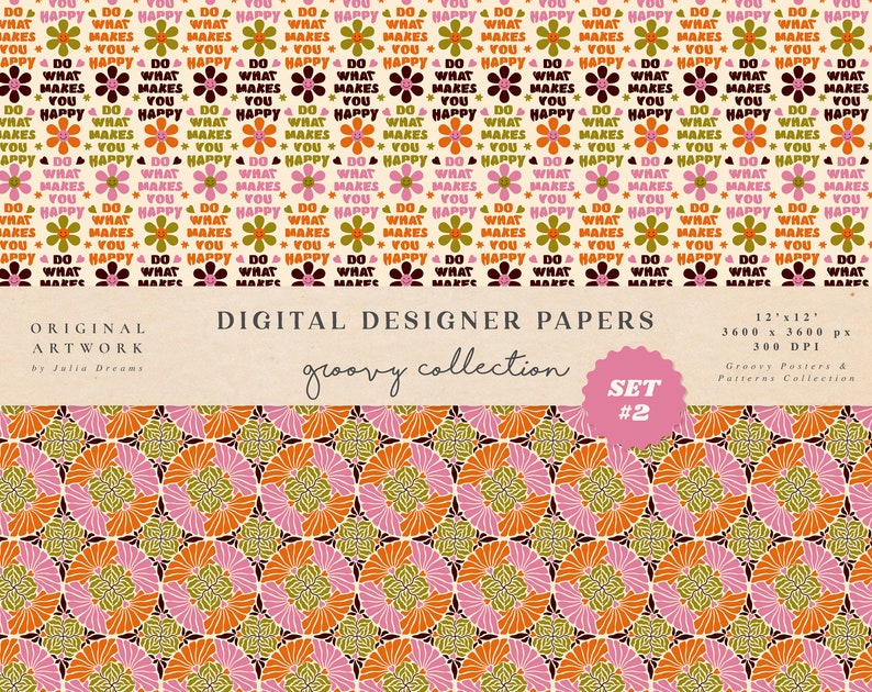 70s Style Digital Papers - Commercial Use - Scrapbook Paper - Seamless ...