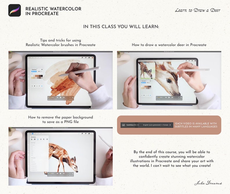 Realistic Watercolor in Procreate Procreate Tutorial Watercolor Deer Drawing Video Watercolor Course Procreate Brushes How to Draw 画像 3