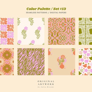 Peace Digital Papers - Commercial Use - Scrapbook Paper - Seamless Pattern - Designer Paper - Background - 70s Flower Vintage Tiger Print image 2