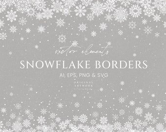 Snowflake Borders Digital Clipart - SVG Clipart - Winter Digital Seamless Border - Digital Download - Commercial Use - Christmas Decor PNG