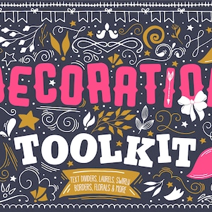Decoration Toolkit - Digital Clipart Collection - Line Art Frame Template - Wreaths Frames Laurels Arrows Borders Bows Ribbons Floral Swirly