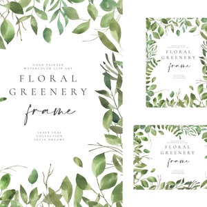 Aquarel Greenery Floral Frame Print - Digital Clipart - Individuele PNG Files - Wedding Wreath - Gepersonaliseerd frame - Logo Leaves Leaf