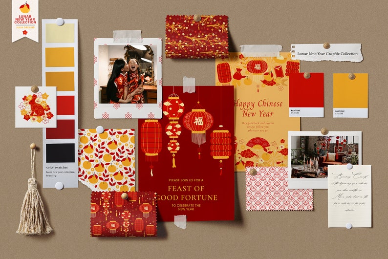 Lunar New Year Chinese Clipart Svg Bundle Download Digital Papers Instant Download Invite Cards Wall Art Animals Signs Red Gold image 8