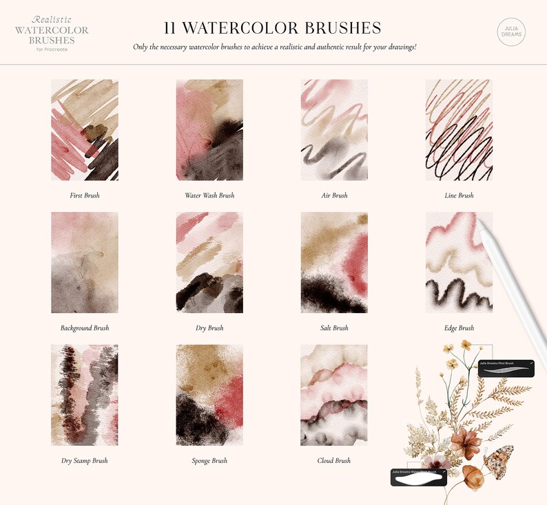 Realistic Watercolor Procreate Brushes Painting Kit for Procreate iPad Brushes Watercolor Brushes Watercolor Canvas Digital Download image 2