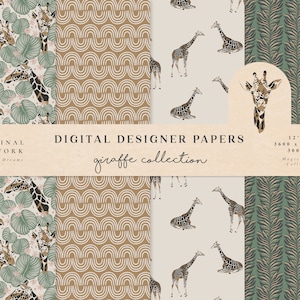 Giraffe Digital Papers - Uso commerciale - Carta scrapbook - Modello senza soluzione di continuità - Jungle Designer Paper Background - Planner Supplies Download