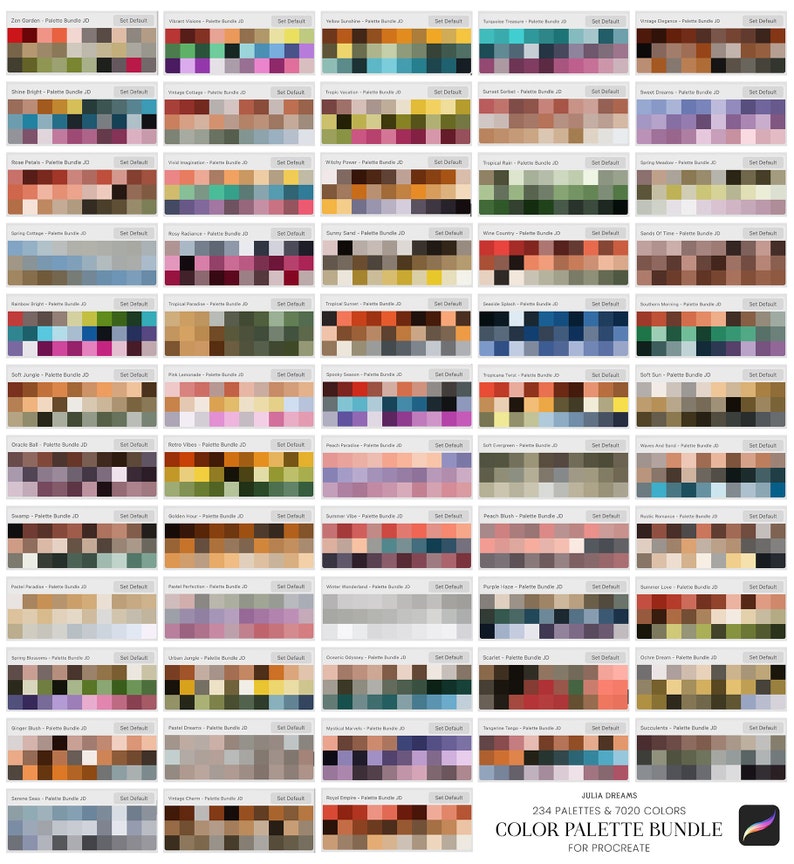 Procreate Color Palette Bundle - 234 Color Swatches iPad - iPad ...