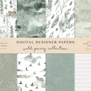 Wilde Pinery DigitalPapier - Scrapbook Papiere - nahtlose Muster - digitaler Hintergrund - Aquarell Papier Set - Wald Hochzeitseinladung