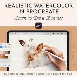 Realistische aquarel in Procreate - Procreate-tutorial Aquarelkonijntjes - Tekenvideo Aquarelcursus - Procreate-penselen Hoe te tekenen
