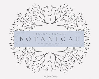 Fine Art Botanical Clipart - Line Art Clipart - Wedding Flowers - Line Art Florals - Floral Logo - Botanical Line Art - Pencil Sketch Art