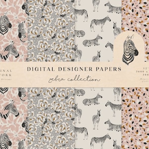 Carte digitali Zebra - Uso commerciale - Carta scrapbook - Modello senza soluzione di continuità - Jungle Designer Paper - Background - Planner Supplies Download