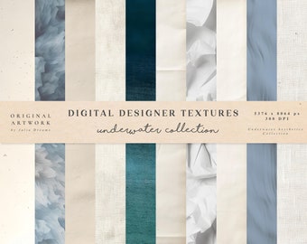 Texturas digitales submarinas - Texturas de papel de acuarela - Fondo digital de papel - Textura de papel azul blanco - Papel de álbum de recortes digital