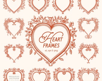 Hart barokke Frames Clipart - antieke Rococo Vintage Clip Art - Vector Clipart - digitale Download - Valentines Clipart - Love Hearts PNG