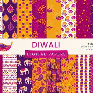 Diwali Digital Papers - Uso commerciale - Scrapbook Paper - Seamless Pattern - Designer Paper - Sfondo - Indian Celebration Printable