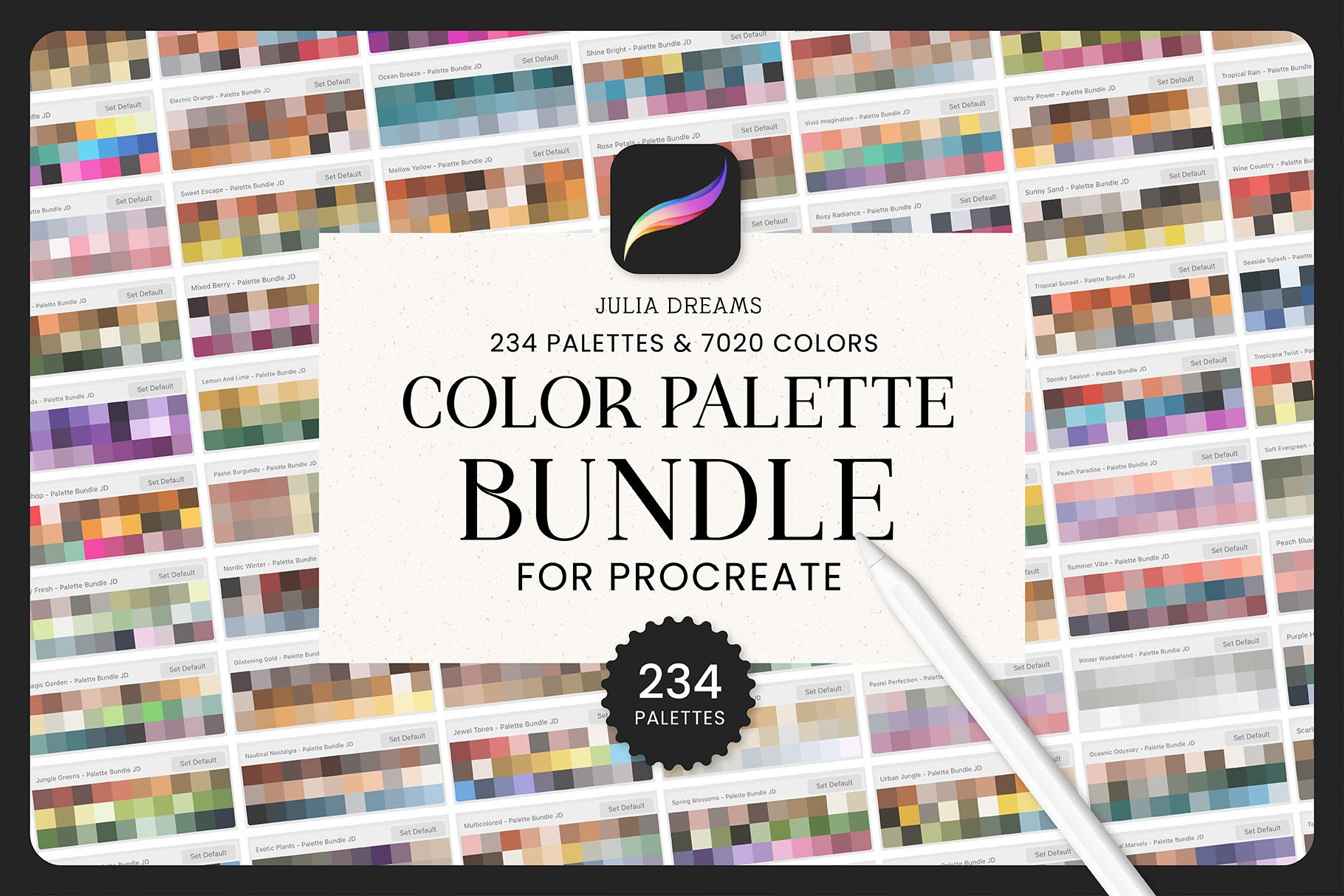 Pack de Paletas de Color para Procreate – 234 swatches curados para lettering en iPad, ilustración y arte digital