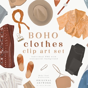 Mode Boho Kleidung - Boutique Outfits Set - Magazin Sommerkleid - digitale Clipart PNG - Frauen digitale Clipart - Logo Jacke Schuhe Shirt