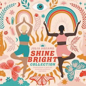 Shine Bright Digital Clipart - Individual PNG Files - Leopard Rainbow Clip Art - Logo PNG Elements - Branding Illustrations - Yoga Celestial