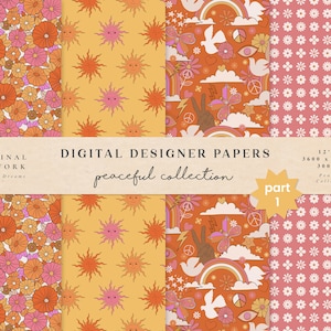 Peaceful Digital Papers - Część 1 - Zastosowanie komercyjne - Papier do scrapbookingu - Wzór bezszwowy - Papier designerski Hippie - Tło - Planner Flower