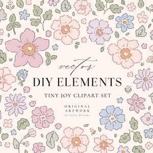 Flores Clipart Tiny Joy - Flor Botánica Clip Art - Ilustración de Flor Vectorial - PNG Individual - Impresión de Logotipo Lindo Kawaii Flores SVG