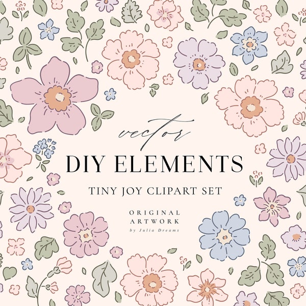 Blumen Clipart Tiny Joy - Botanische Blume Clip Art - Vektor Blume Illustration - Individuelle PNG - Logo Print Cute Kawaii Blumen SVG