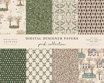 Parco Digital Paper Set - Scrapbook Paper - Modelli senza soluzione di continuità - Sfondo digitale - Set di carta stampabile - Tree House - Flower Floral Clipart