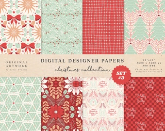 May include: Set of 12x12 inch digital Christmas paper designs. The papers feature a variety of patterns, including holly, snowflakes, and stars. The papers are perfect for creating cards, gift tags, and other festive crafts.
