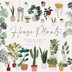 House Plants Clipart - Gardening Download - PNG Vector Download - Snake Plant Monstera - Vases Cactus - Greenery Print - Planner Stickers