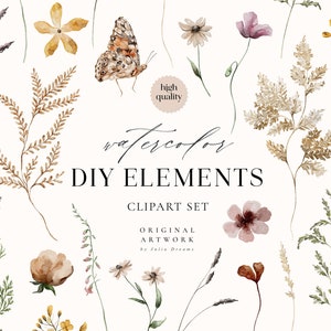 Tiny Bloom Aquarell Digitale Clipart 1 - Individuelle PNG Dateien - Hochzeit - Floral Elements - DIY Blumen - Aquarell Wildblumen - Wiese