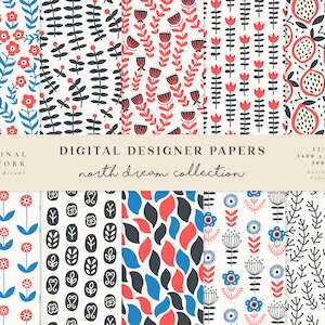 North Dream Digital Papers - Scrapbook Paper Set - Modelli senza soluzione di continuità - Sfondo digitale - Set di carta stampabile - ClipArt scandinava