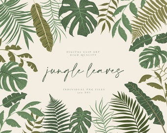 Jungle Leaves Elements - Wedding Invite - Floral Invitation - Digital Botanical Clipart - Logo Illustrations - Greenery Palm Leaf Art Invite
