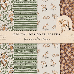 Foxes Digital Papers - Utilisation commerciale - Papier scrapbook - Motif sans couture - Papier concepteur de forêts - Contexte - Fournitures de planificateur - Fox