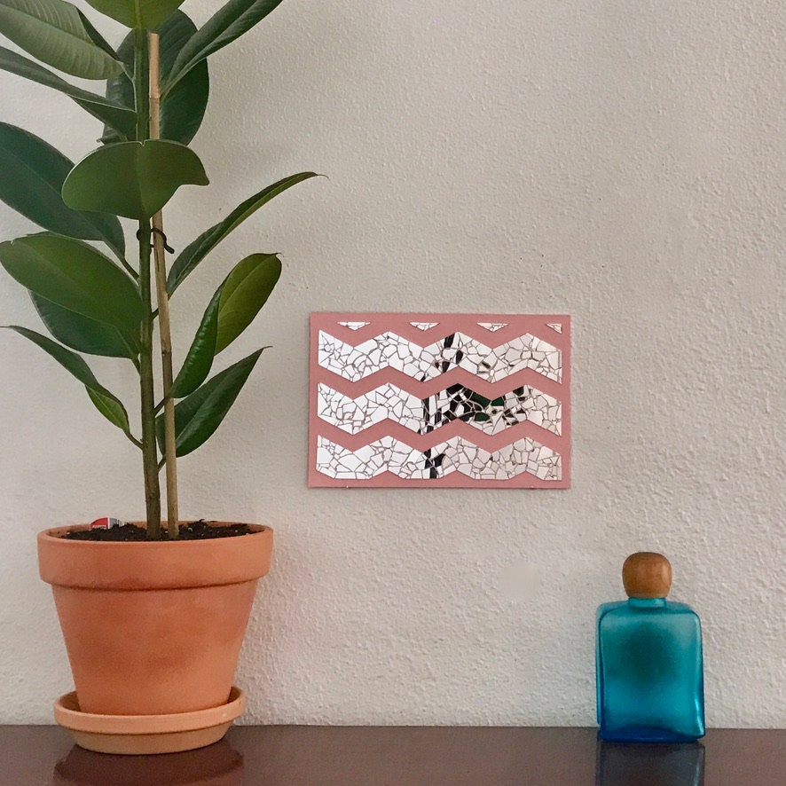 Geometrische Zickzack Spiegel Mosaik Wandkunst Silber Etsy