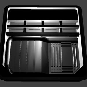K&ouml;nnte beinhalten: Ein Schwarzwei&szlig;bild einer kleinen, rechteckigen Metallbox mit einem erh&ouml;hten, rechteckigen Deckel. Der Deckel hat eine Reihe von horizontalen Schlitzen. Die Box hat eine kleine, rechteckige &Ouml;ffnung an der Vorderseite.