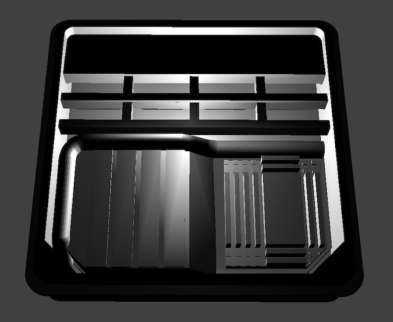 K&ouml;nnte beinhalten: Ein Schwarzwei&szlig;bild einer kleinen, rechteckigen Metallbox mit einem erh&ouml;hten, rechteckigen Deckel. Der Deckel hat eine Reihe von horizontalen Schlitzen. Die Box hat eine kleine, rechteckige &Ouml;ffnung an der Vorderseite.