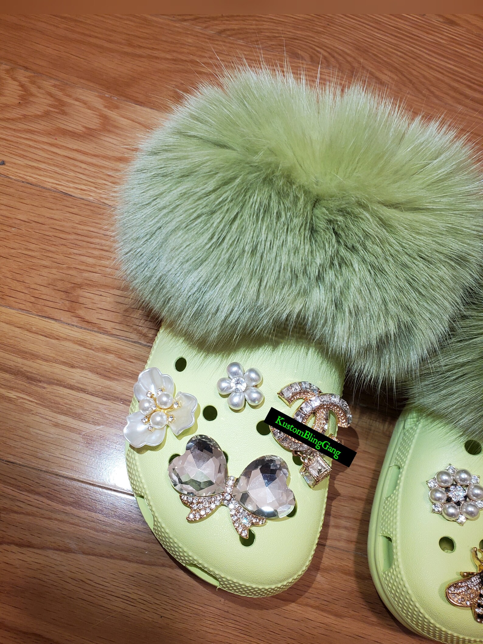 Custom Luxury Crocs Lime Green Fox Fur Removable Strap Etsy
