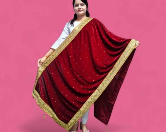 Dupatta/châle orné de velours pour femmes, mariage dupatta/châle pour femmes, mariage indien ethnique femmes châle en velours