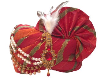 Mariage indien hindou Safa | Membres de la famille Turban/Pagri/ Turban de créateur pour Dulha | Baraati Safa Safa pour marié (Multicolore)