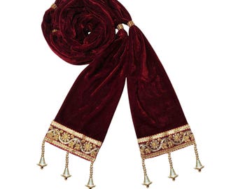 Handmade Velvet Sherwani Stole, Indian Groom Wedding Dupatta