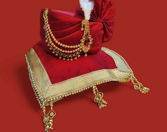 Ensemble combiné d'étoles en soie (dupatta) et de turbans de mariage indiens Banarasi, turban royal traditionnel de Dulha Pagdi pour le marié (au choix)
